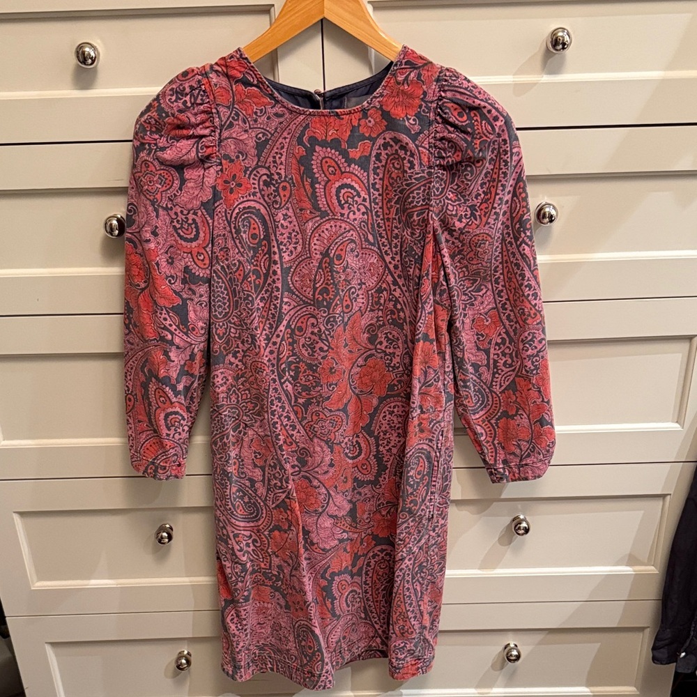 Anthropologie Paisley Long Sleeve Mini Corduroy Dress